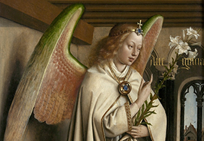 Engel Gabriel, detail uit het altaarstuk Het Lam Gods (Jan van Eyck)
